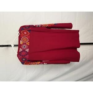 Vintage Aileen 1970s Red Floral Embroidered Long Sleeve Women's Top Medium